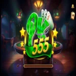 pk555 game earning app logo with playing cards on casino table background.